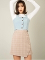 サイドボタン付チェックミニスカート/モカ