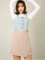 サイドボタン付チェックミニスカート/モカ