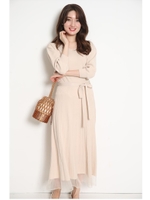 シアー柄編みスカート×ゆるニットセット/ライトベージュ