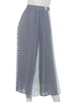 シフォンストライプ切替風プリントプリーツスカート/ストライプ イエロー