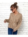 シャーリングウエストマーブルボタンニットトップス/ベージュ(005)