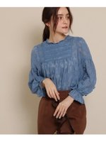 ジャカードシフォンブラウス/ブルー(092)