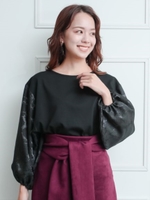 ジャガードフラワーボリューム袖プルオーバー/ブラック