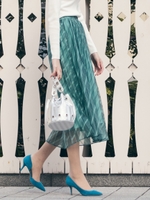 ストライププリーツスカート/グリーン系その他