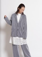 ダブルフェイスストライプジャカードテーラードジャケット/ネイビー