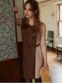 チェックバイカラーワンピース/キャメル