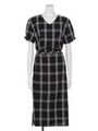 チェック柄巻きスカートワンピース/ブラック