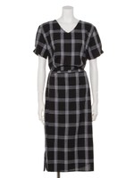 チェック柄巻きスカートワンピース/ブラック