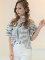 チョーカー付オフショルブラウス/MIX