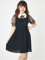 ドットチュール切り替えワンピース/ブラック