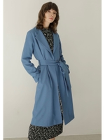 ノーカラーガウンコート/ブルー