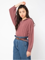 ハーフZIPニットパーカー/ピンク