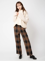 ハイウエストチェックパンツ/ブラウン