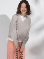 バイアスVネックプルオーバーロンTセット/ベージュ