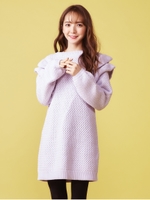 バスケット編みフリルニットワンピース/パープル