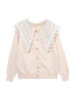 パールボタンえりレースニットカーディガン/ベージュ