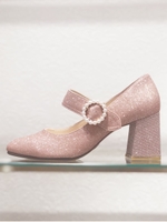 パール調ベルトヒールパンプス/PK