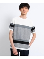 パネルボーダーニットTシャツ/ホワイト(301)