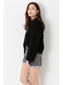 フード付太リブニットTOP/BLACK