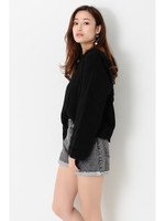 フード付太リブニットTOP/BLACK