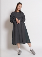 フラワードットプリント×裏毛レースアップワンピース/チャコール