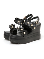 フラワーパールサンダル/ブラック