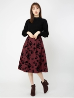 フラワーフロッキータックフレアスカート/ボルドー