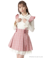 フリルサスペンダーフレアミニスカート/レッド