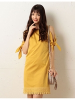 ヘムレース肩アキワンピース/イエロー