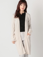 ベーシック袖レースロングカーディガン/ベージュ