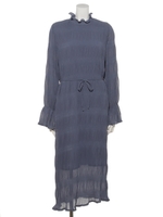 ベルト付きシャーリングワンピース/ブルー