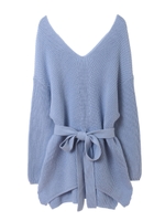 ベルト付き片畦ニット/サックスブルー