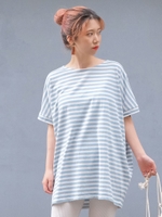 ボーダー柄ドルマンTシャツ/ブルー