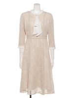 ボウタイレースワンピース/ベージュ