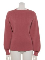 ボトルネック袖口釦ゆるニットプルオーバー/コーラルピンク