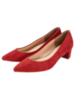 ポインテッドトゥチャンキーヒールパンプス/スエード/レッド