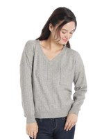 ランダムリブVネックプルオーバー/杢グレー