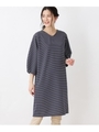 リップルボーダーサックワンピース/ネイビー(393)
