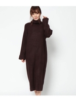 リブオフタートルニットワンピ/ブラウン(015)