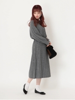 リブ求心編みニットワンピース/杢グレー