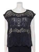 レーススカラボーダー切替ノースリーブＢＬ/ブラック