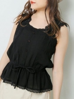 レースペプラムキャミブラウス/黒