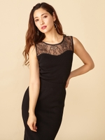 レース切替ニットトップス/ブラック