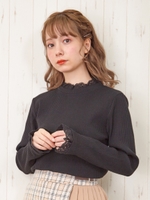 レース付リブトップス/クロ