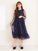 レイヤードフラワーチュールワンピース/ネイビー