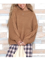 ローゲージ袖ケーブルボリューム/モカ(016)