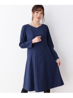 ワイドVネックフレアワンピース/ブルー(092)