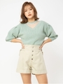 異素材コンパクトTOPS/ライトグリーン