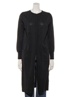 強撚ＢＡＣＫスリットロングカーデ/ブラック