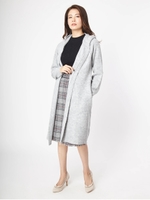 畦フードロングニットカーディガン/モクグレー